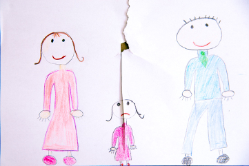 A child's drawing of a family torn apart